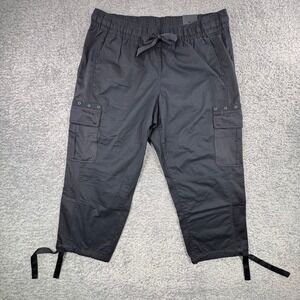 Lane Bryant Black Cargo Capri‎ Pants Womens 14/16 NWT Grommet Tie Hem Utility